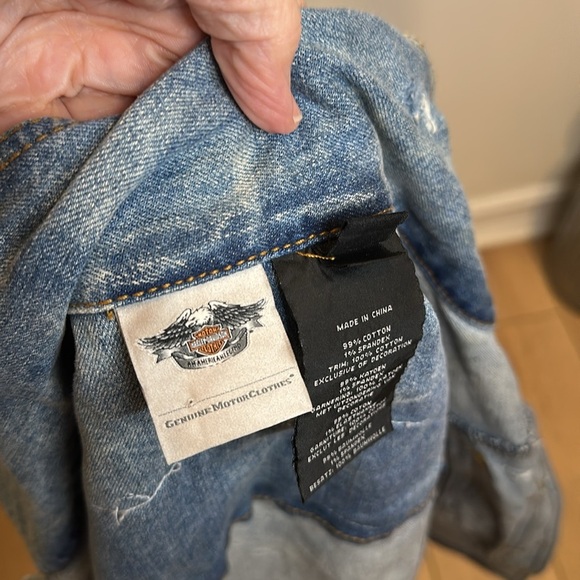 HARLEY DAVIDSON DENIM VEST WITH LACE SKULL AND DETAILS SIZE XL - Picture 9 of 10